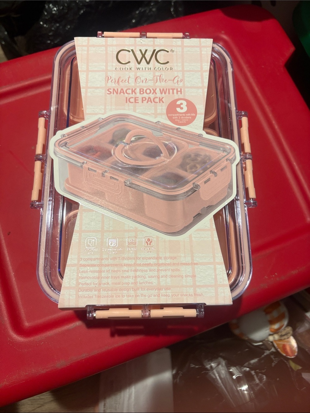 Pink Snack Box with Ice Pack - 3-Compartment On-The-Go Lunch Container